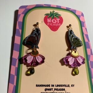 Butterfly and Flower Drop Earrings